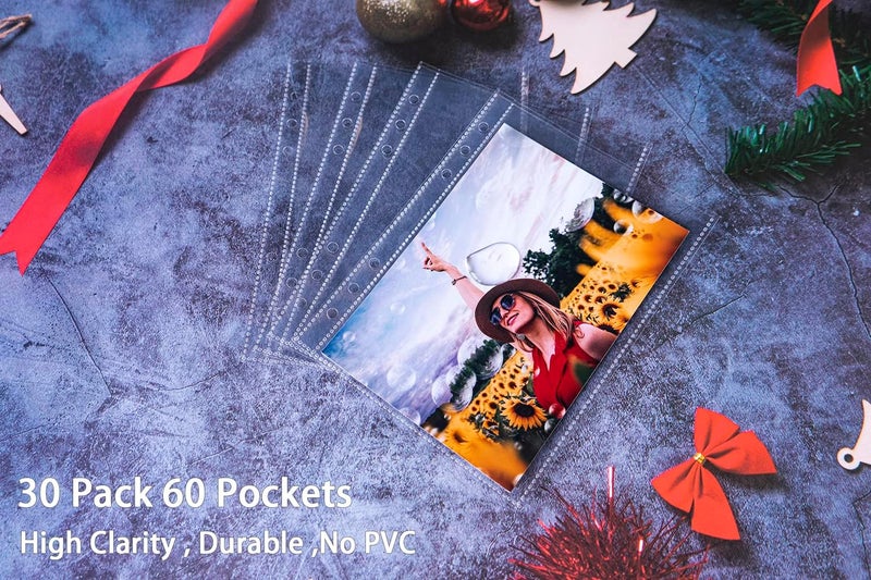 WITHYU 30 Pack 60 Pockets 5x7' Ultra-Clear Photocard Sleeves for 6 Ring A5 Binder, Double-Sided 1 Pocket Photo Pages, Top Loading Sheet Protector for Photos, Postcards, Seed Packets - Image 3